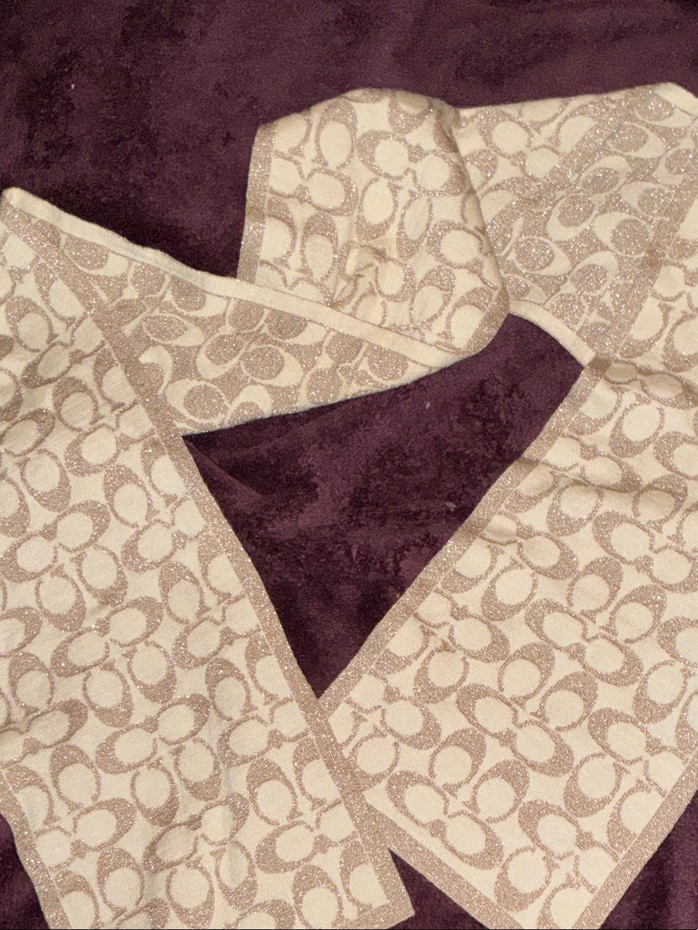 NWOT Coach Cream and Light Brown Monogram Jacquard Scarf